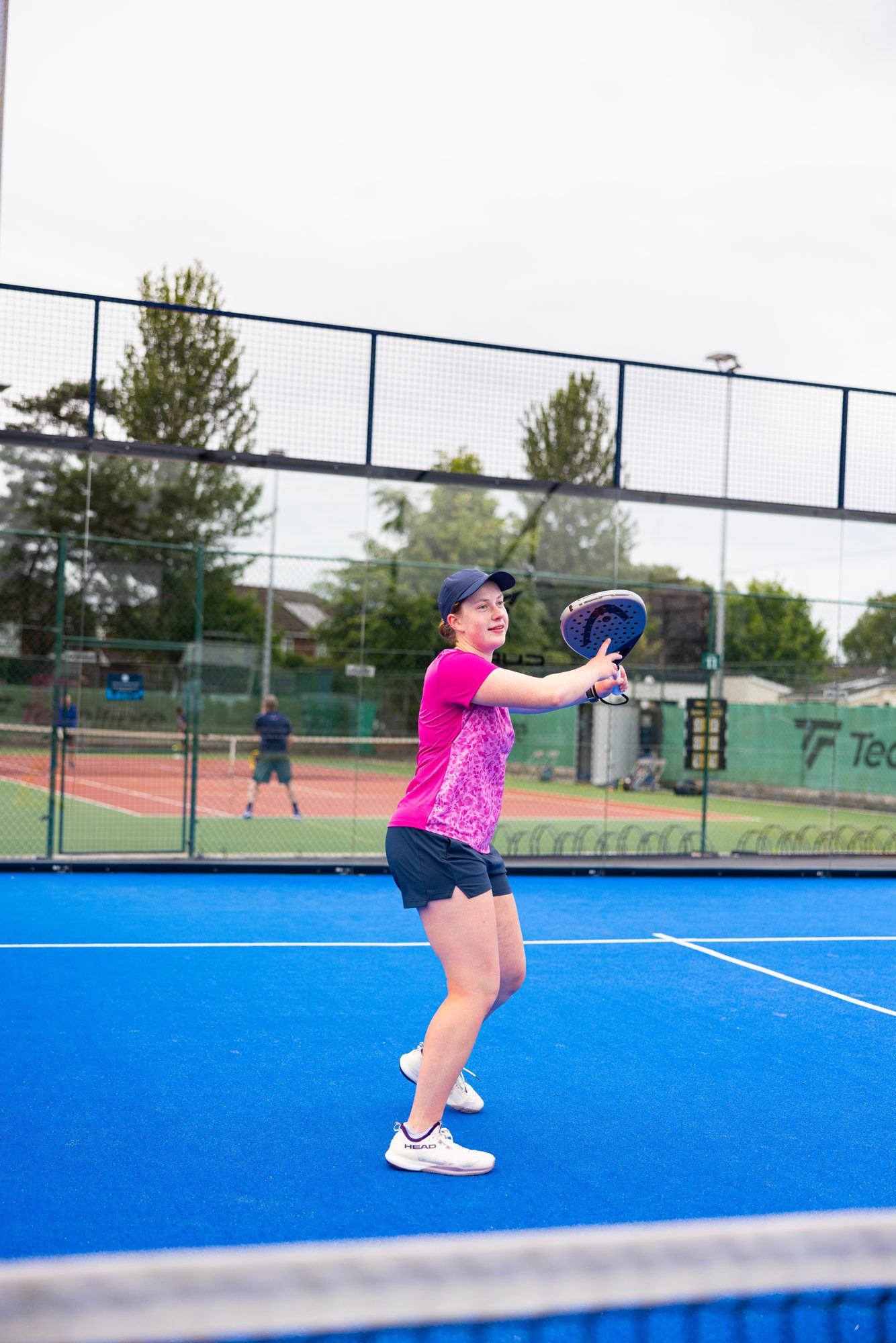 Anna Zuka setting up a forehand volley at Naas Lawn Tennis Club